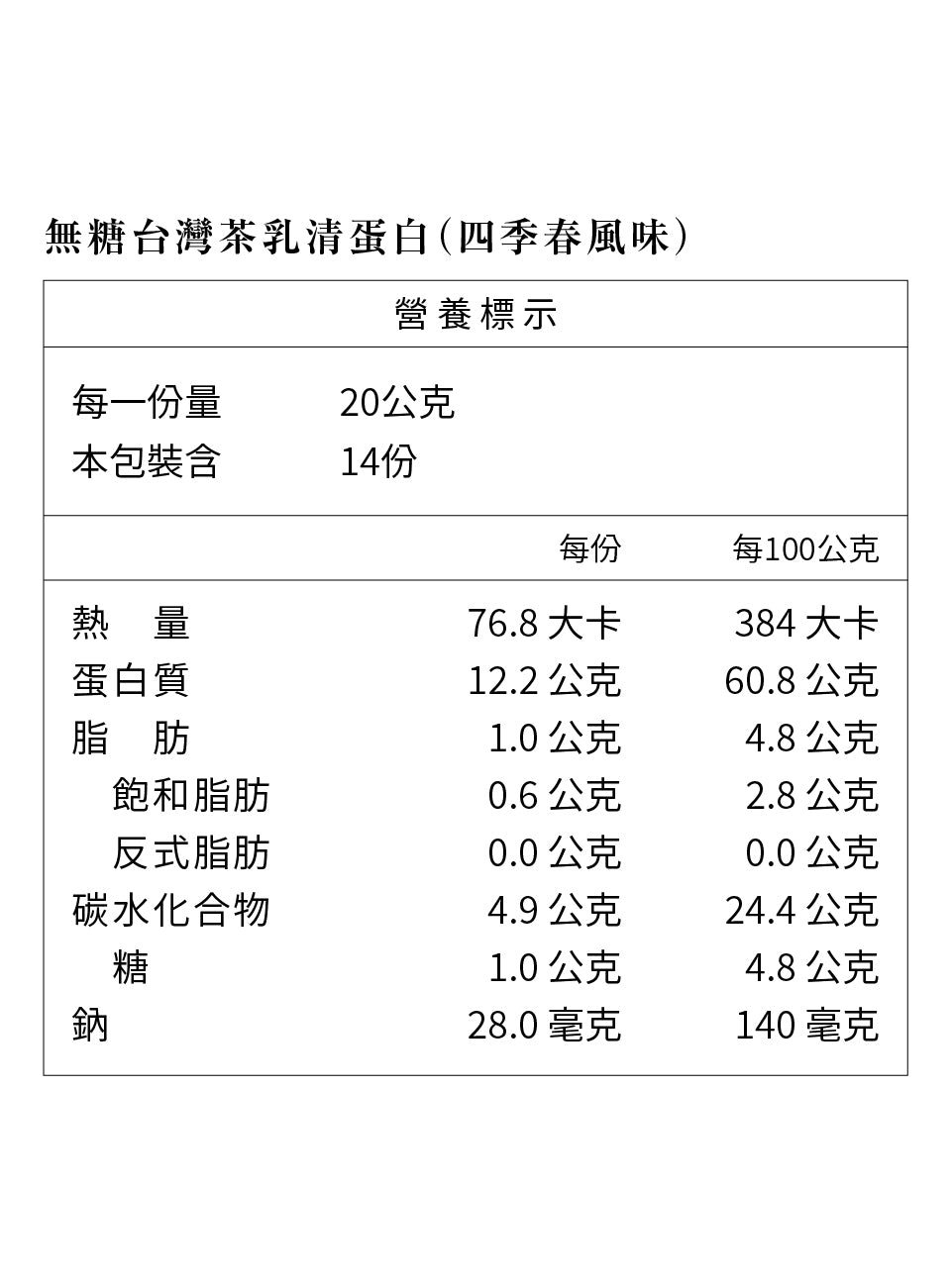 TAIWAN TEA PROTEIN 無糖台灣茶乳清蛋白（四季春茶）